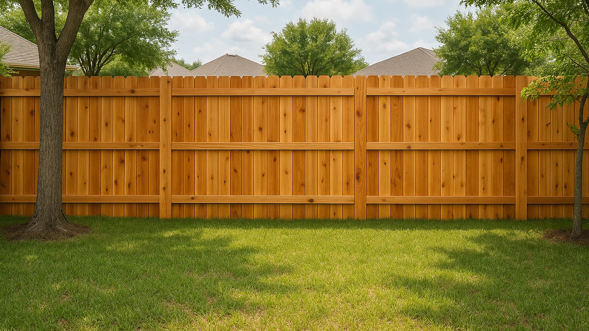 Cedar fence providing privacy in a Rosenberg, TX backyard