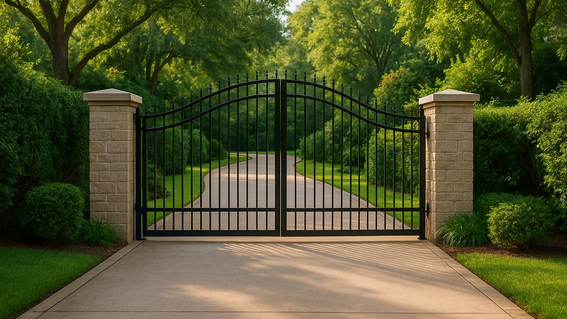 Driveway gate installation in Channelview, TX, showcasing an elegant automatic gate.