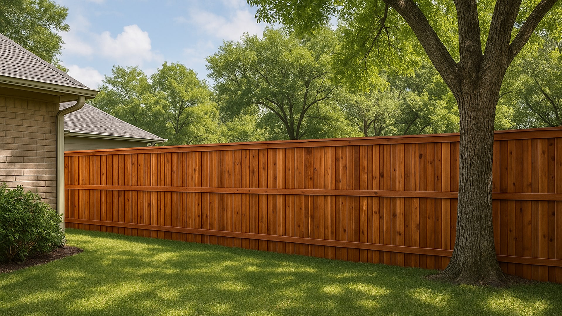 Newly installed cedar fence in a Nassau Bay backyard.
