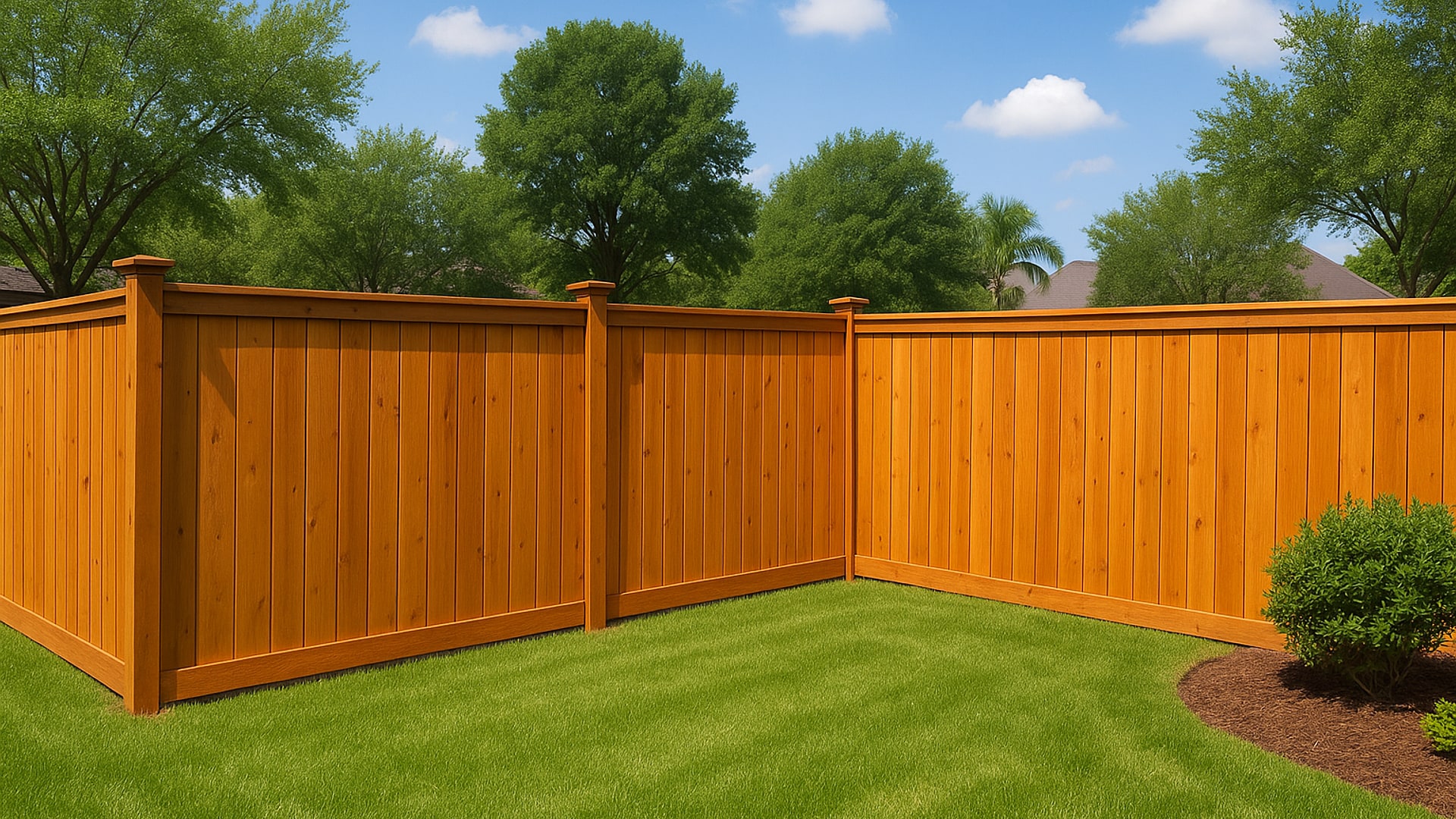 A private backyard with a wooden fence in Sugar Land, TX.