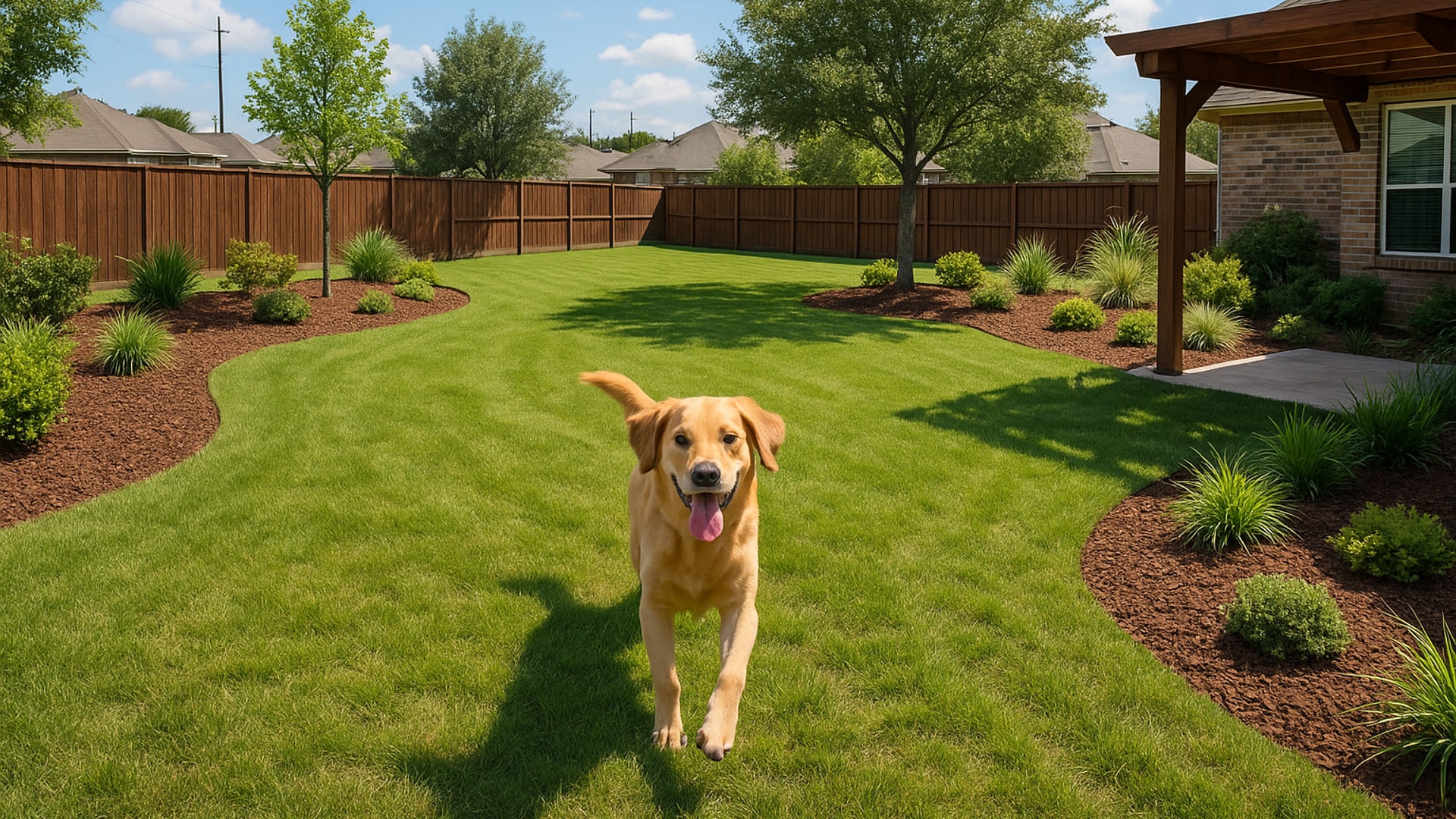 A dog-friendly fenced backyard in Baytown, TX.