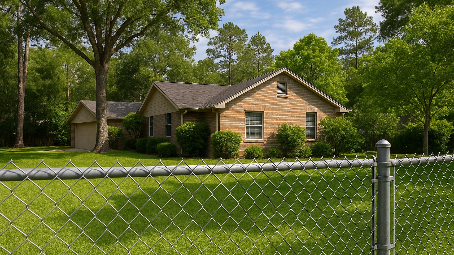 Chain link fence in Tomball, TX residential yard.