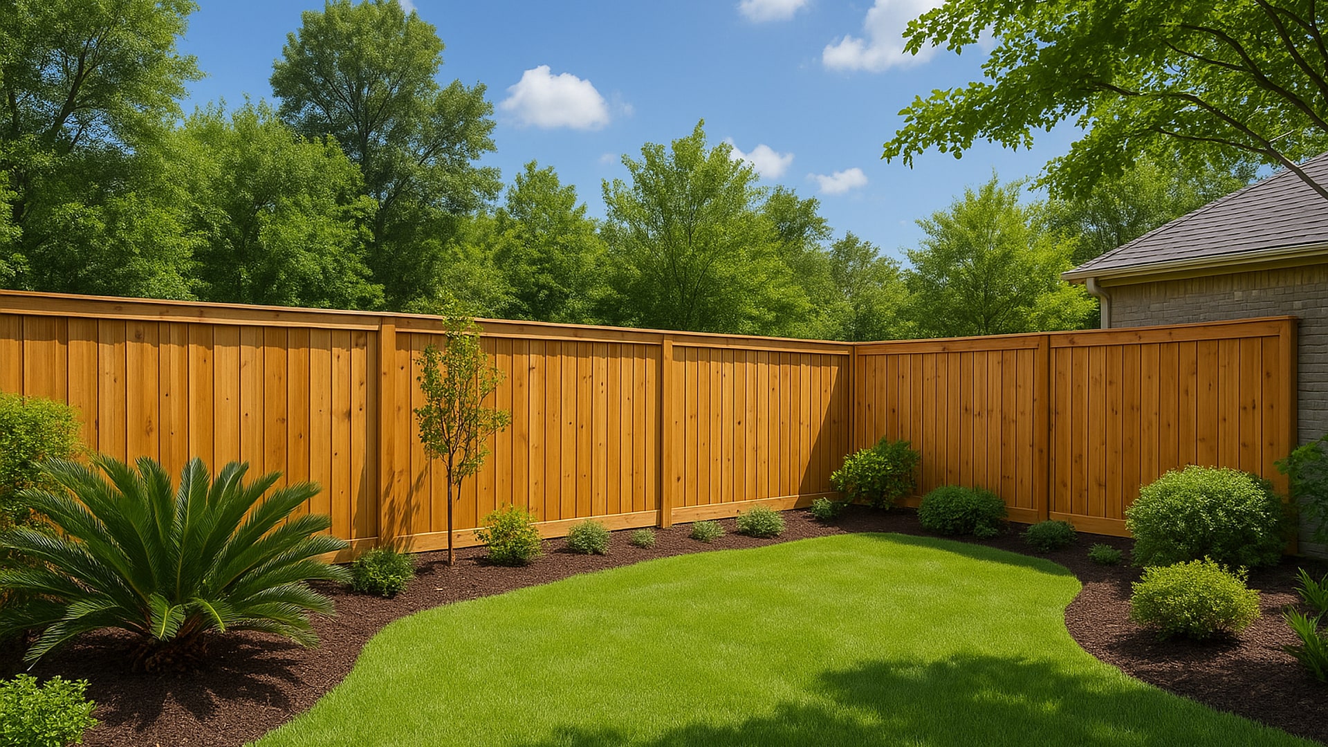 Wooden privacy fence in a Cypress, TX backyard