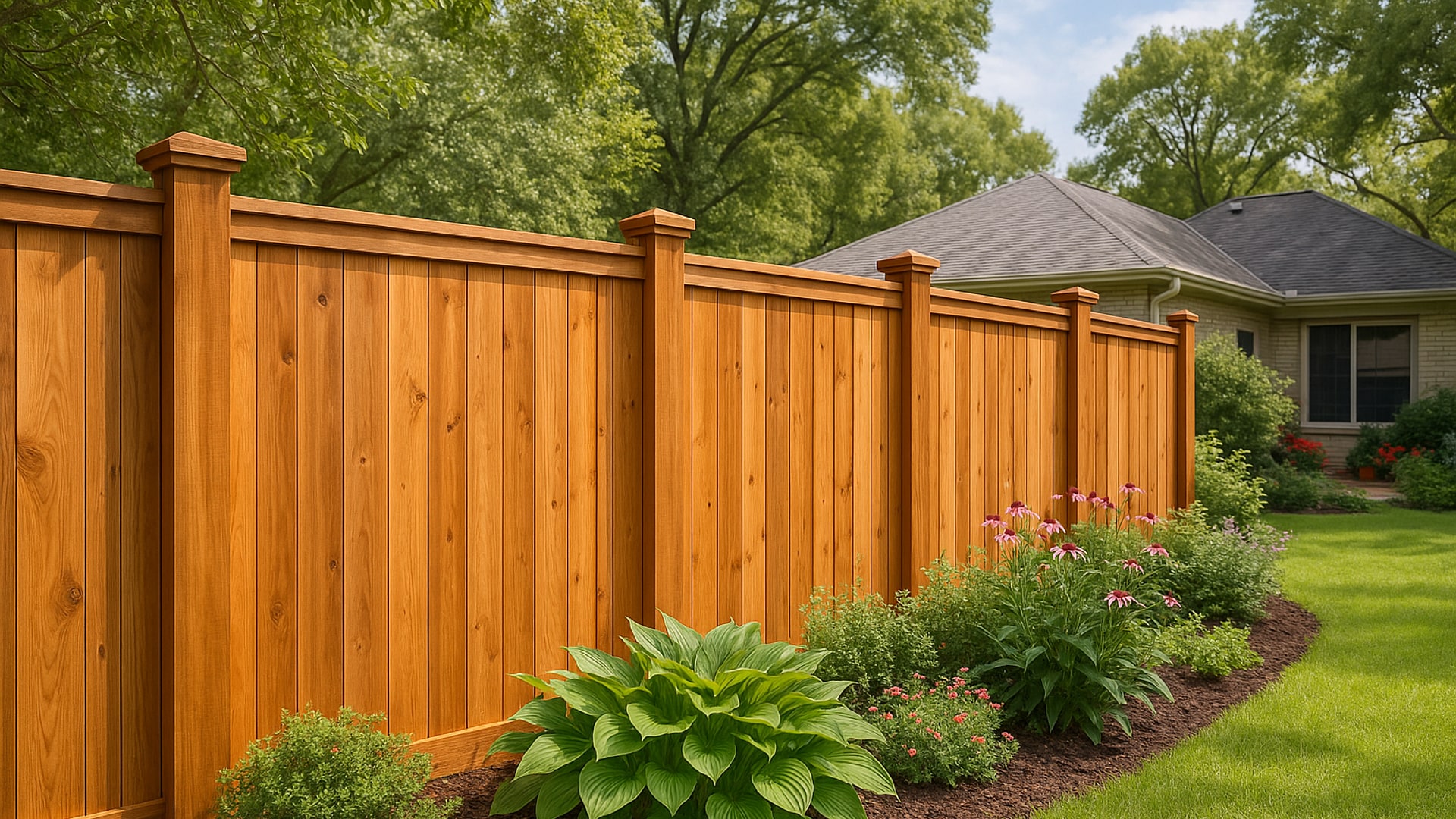 Well-constructed cedar fence in Tanglewood, Houston, TX.